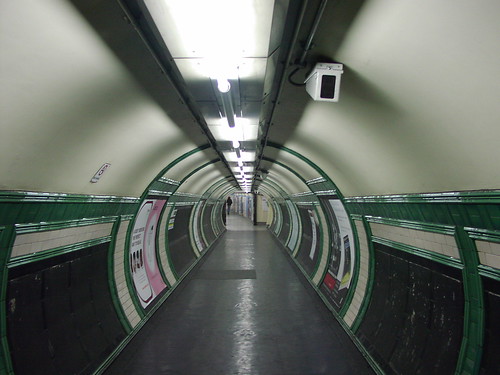Passageway between platforms at Embankment station in the London Underground