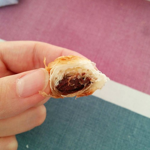 I'm a little obsessed with the mini chocolate croissants from @fornmistral ... Here's a cross section of one. Look at all that chocolate! And the portion we bought yesterday was hot out of the oven! 🍫