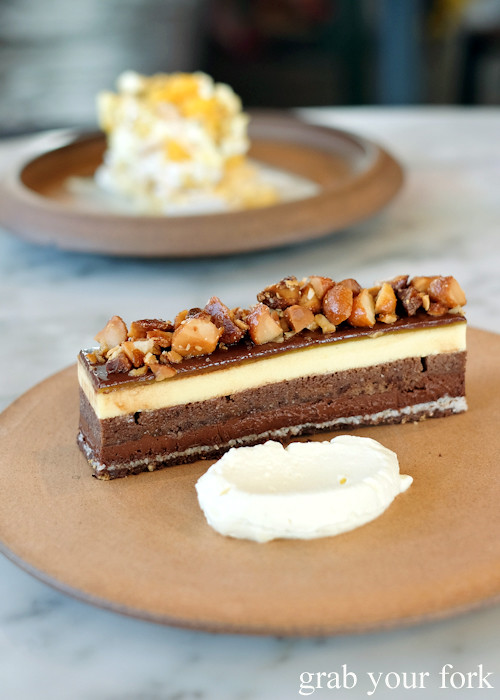 Chocolate, wattle, macadamia and orange cake at Cirrus Dining at Barangaroo Sydney