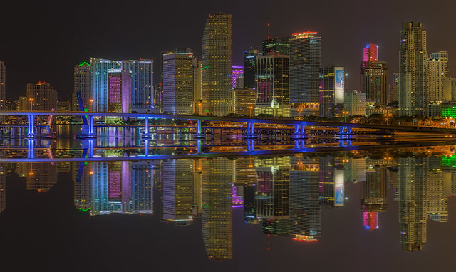 Miami Skyline Tight Before Dawn Reflection Composite