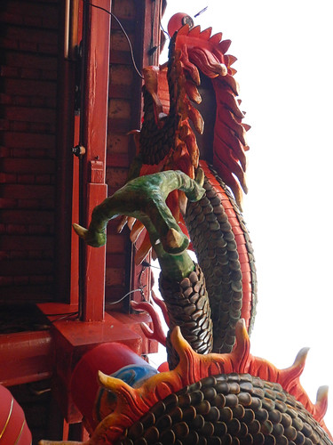 A red dragon in a Singapore temple