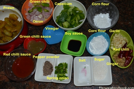 Ingredients for chilli prawn