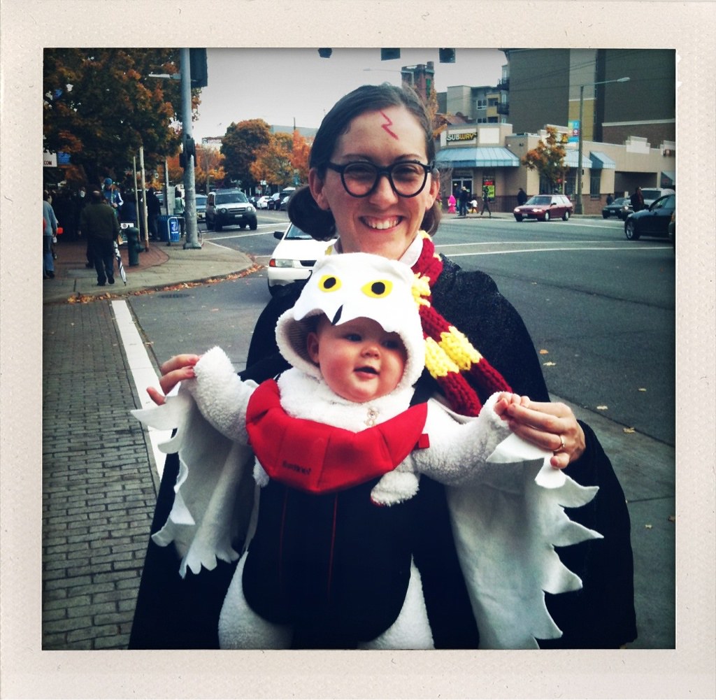 Favorite costume of the day. A mom and her baby as Harry Potter and his owl. Ballard is the best! @myballard
