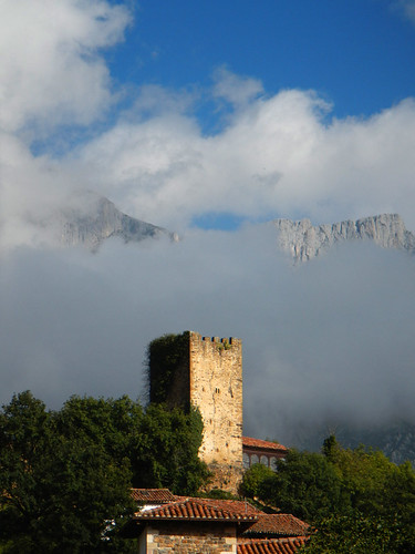 The 13th century tower in Mogrovejo, a village in a Picos de Europa