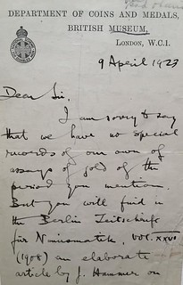 British Museul letter to Kunz