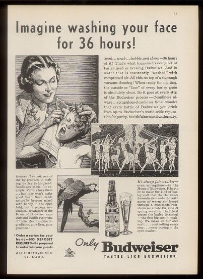 1936-Budweiser-Beer-maypole-women-parrot-mother