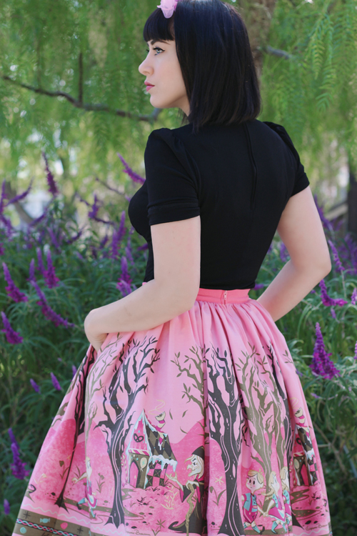 Pinup Girl Clothing Pinup Couture Jenny Skirt in Hansel & Gretel Print Laura Byrnes California Victoria Top in Black