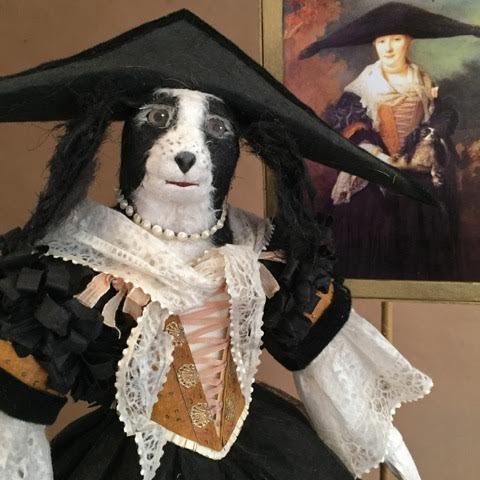 Dog Paper Sculpture with Black Hat by Patty Grazini