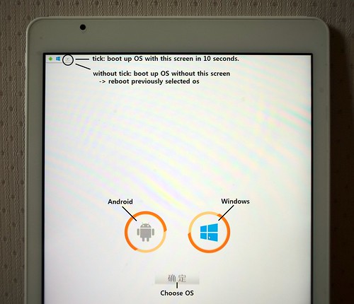 Teclast X98 Air ii dualboot tablet- OS selection (Android, Windows) screen explained