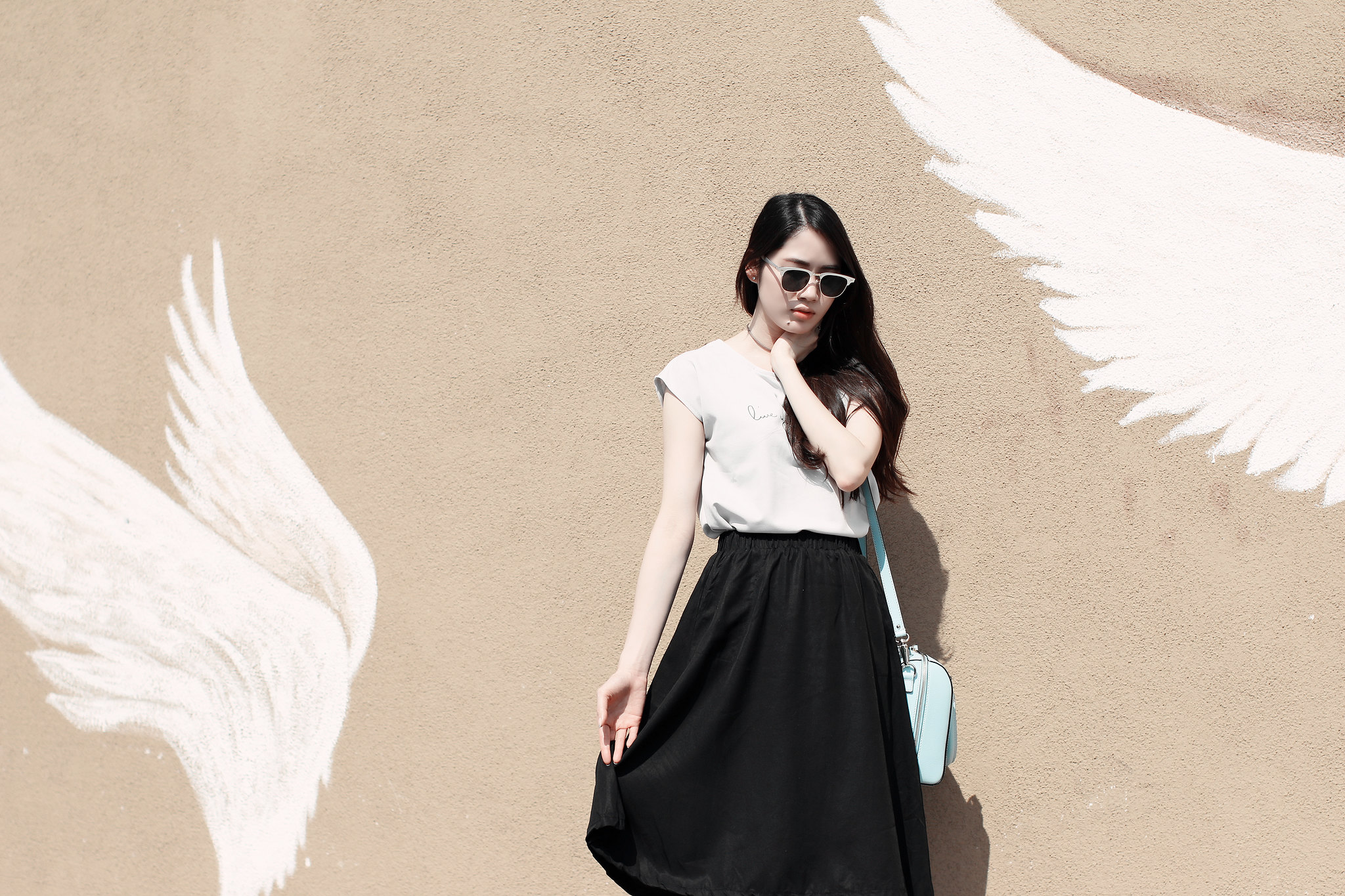 9826-chiffon-blouse-korean-fashion-black midi-skirt