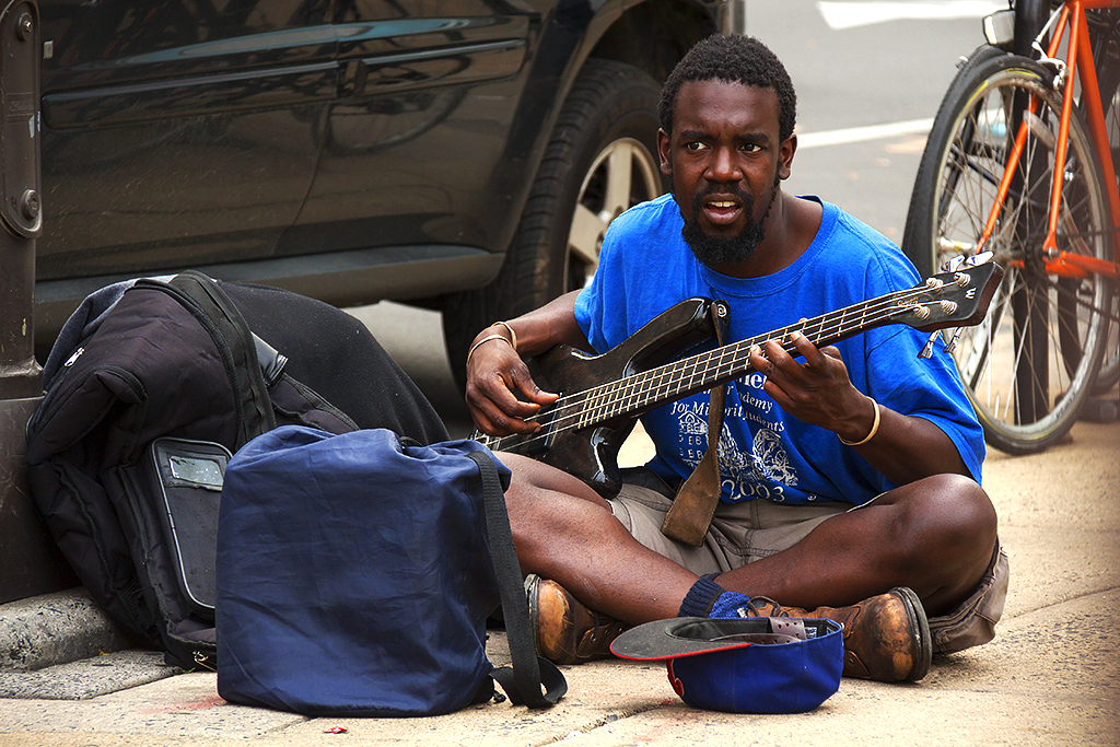 Bassist busking at JFK and 15th on 5-23-16--Center City