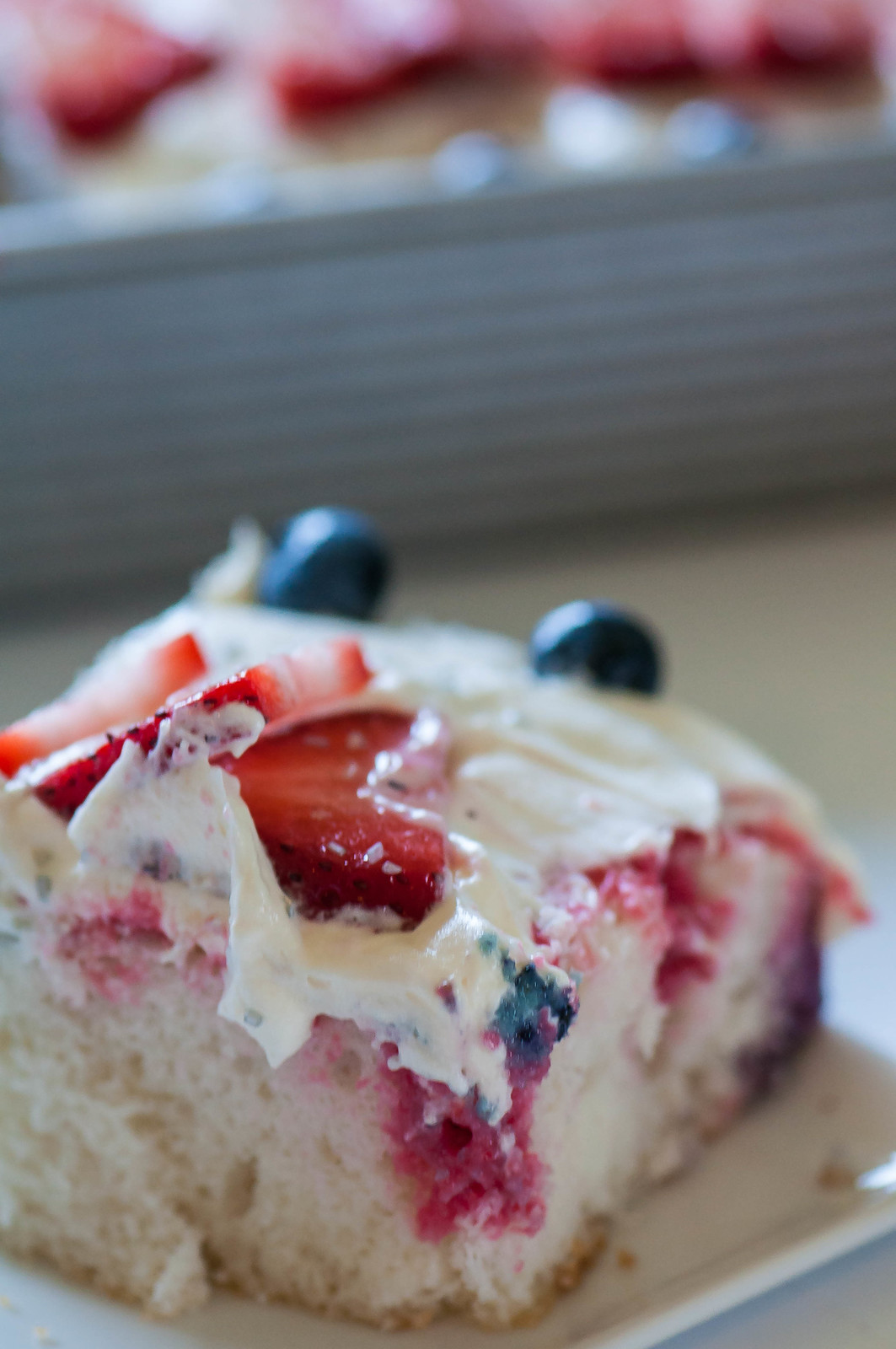 Keep things festive with this 4th of July Poke Cake. It’s simple to prepare, starting with a cake mix, and will definitely steal the show.