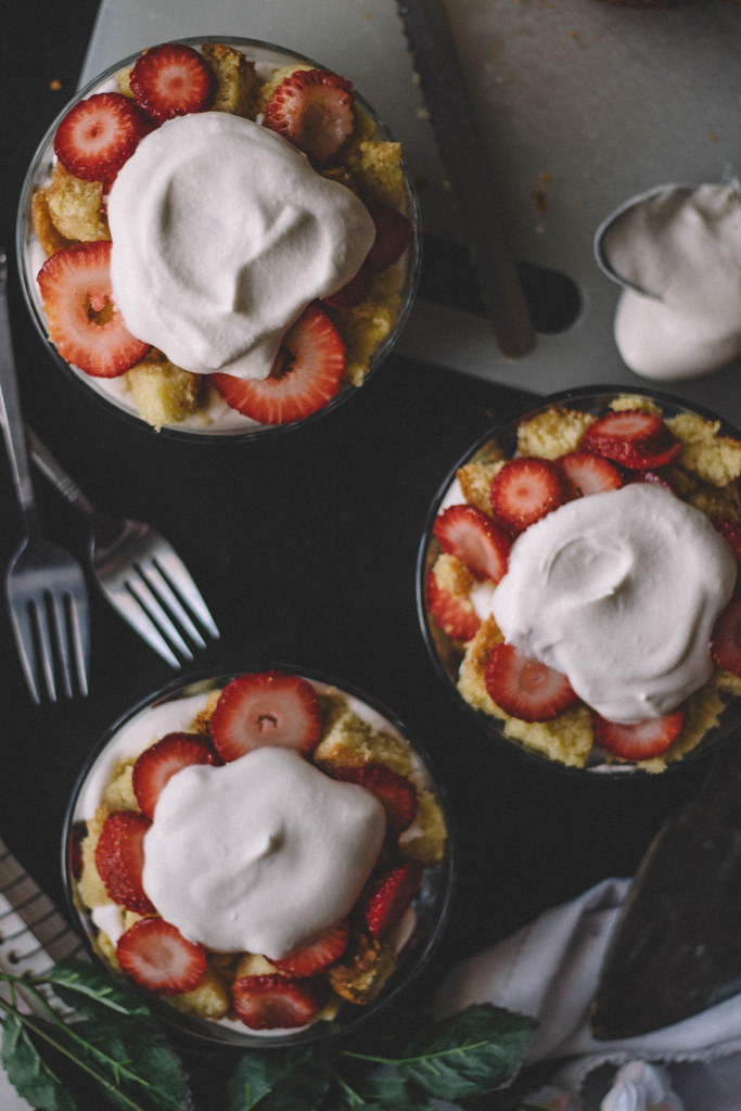 Strawberry Butternut Poundcake Parfaits with Whipped Rose Water Cream