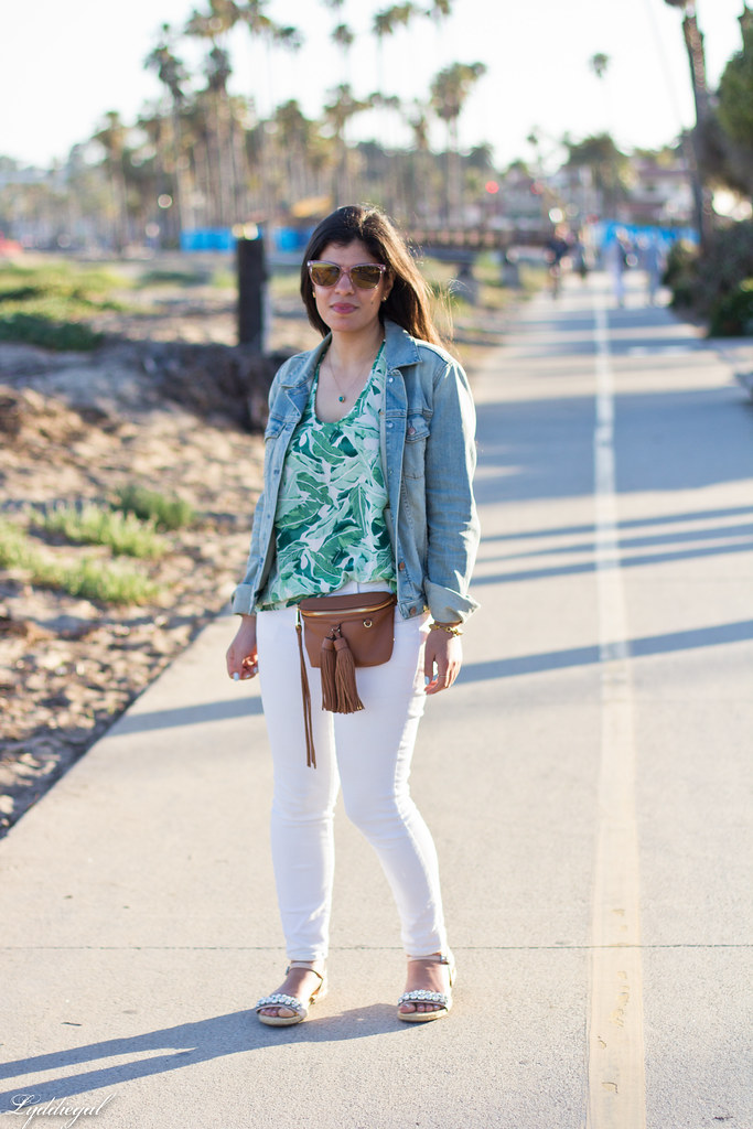 palm print blouse, white jeans, jeweled sandals, waist bag-7.jpg
