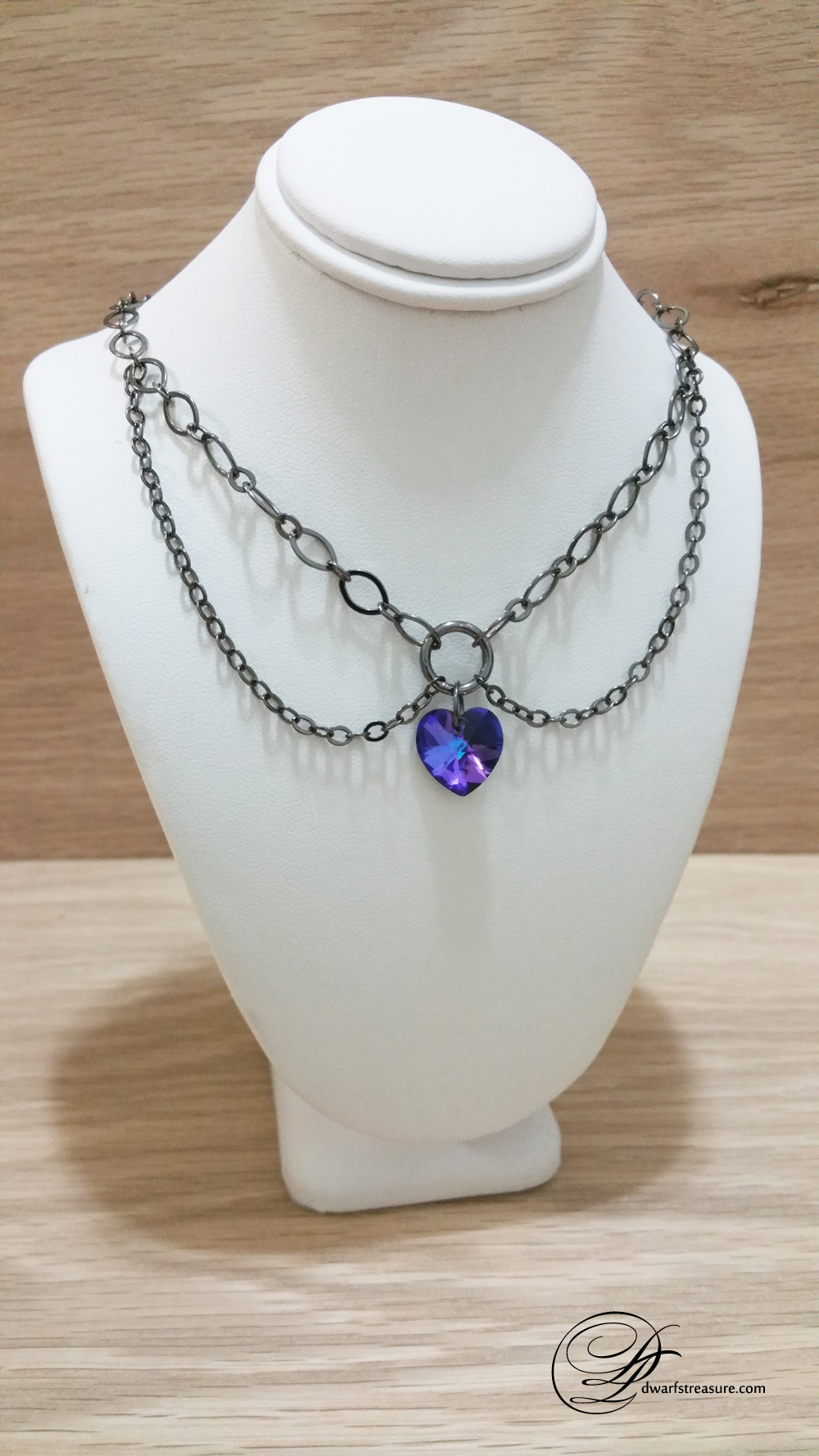 amazing purple Swarovski crystal beaded double chain necklace 