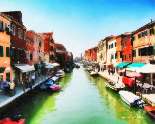 Digital Oil Painting of a Canal in Murano, Italy