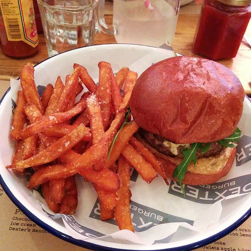 Back in London, having a burger. It's good to be home! Also, Dexter Burger is our latest discovery and we love it.