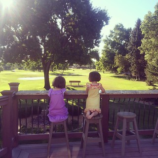 Breakfast on the back deck. I love my parents' yard!