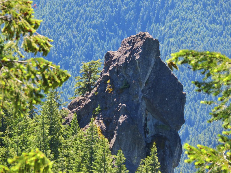 Rooster Rock from a viewpoint in the Menagerie Wilderness