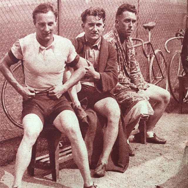 Riders Ulrich, Chaillot and (Australian) Eddy Smith at Heysel Stadium 1935 World Championships in Brussels Belgium