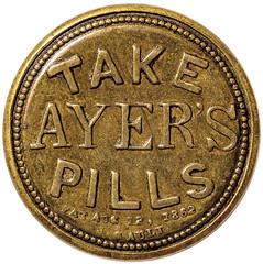 12¢ Take Ayer's Pills Encased Postage Stamp reverse