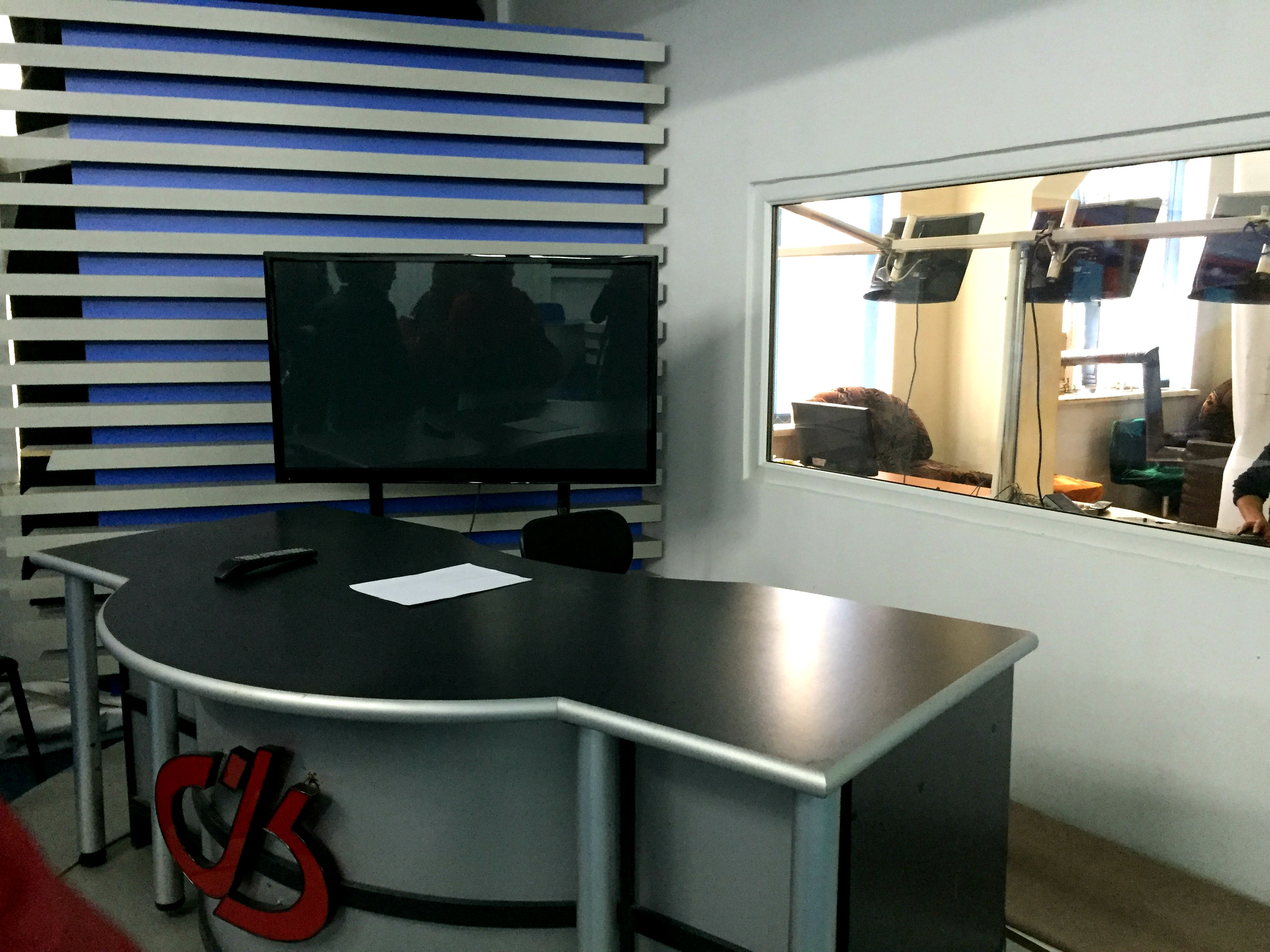 Tanamgzavri TV station's news broadcast studio
