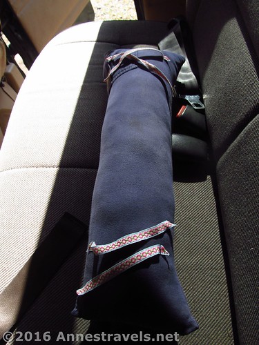 Another seat belt pillow I made - this one was created from the pant legs of an old pair of pants I wore, well, when I was a whole lot younger and smaller...
