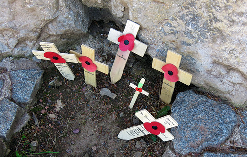 The memorial is marked with many crosses and wreathes, often put there by groups of school children who are taken on solemn pilgrimages to the site