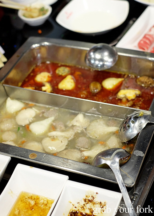 Fish balls in steamboat at Shancheng Hotpot King, Sydney