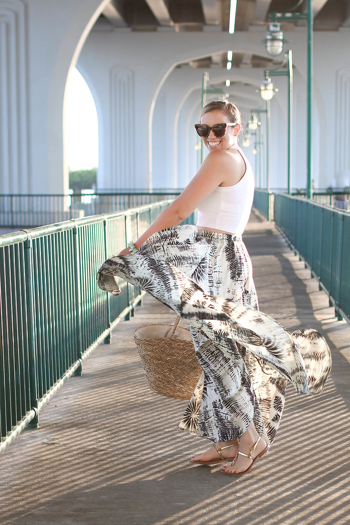 Golden Hour in Vero Beach Florida | Beach Vacation Outfit | White Crop Top Printed Maxi Skirt M.Gemi Sandals | Fashion Living After Midnite Style Blogger Jackie Giardina