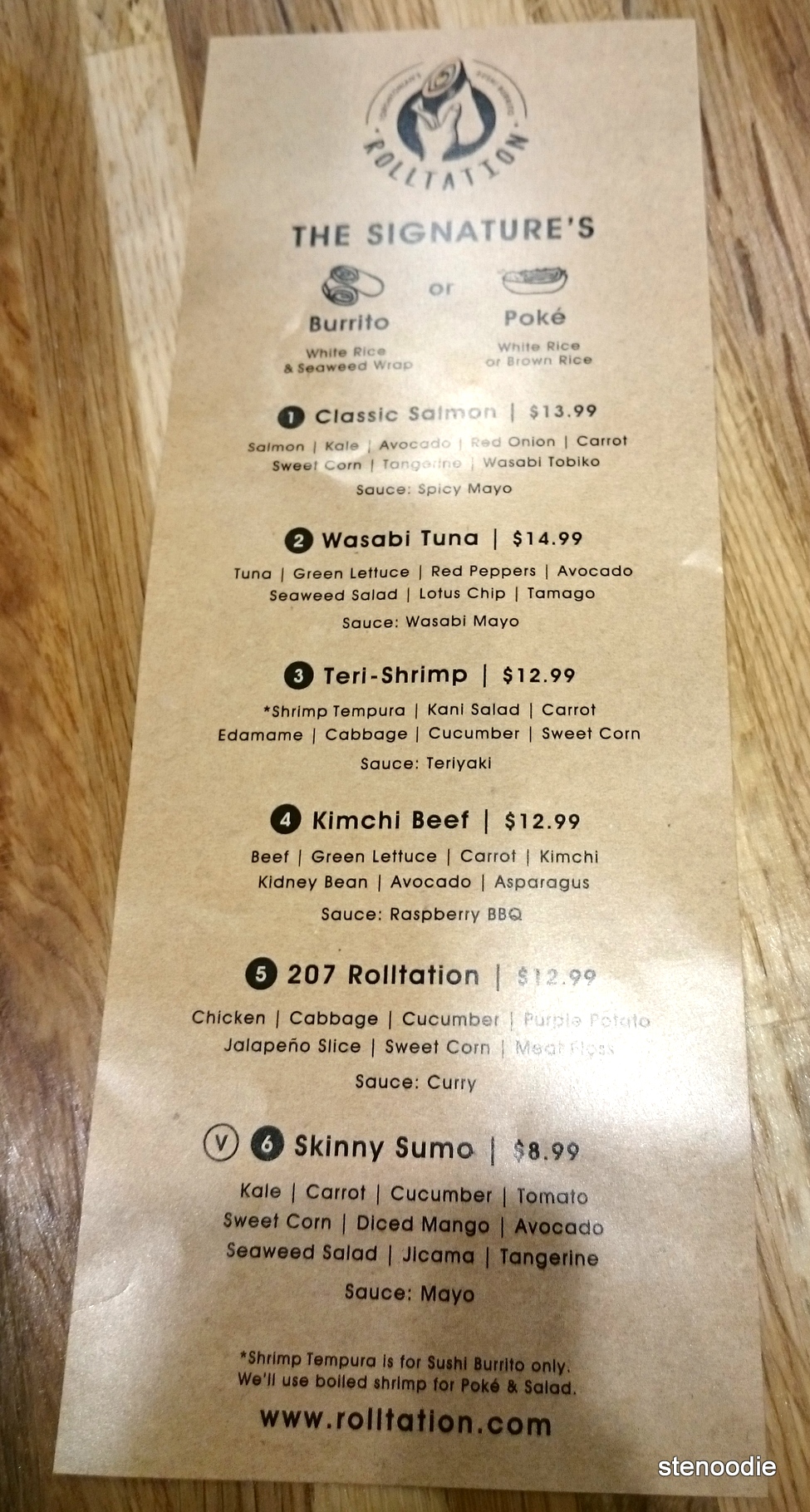  Rolltation menu and prices