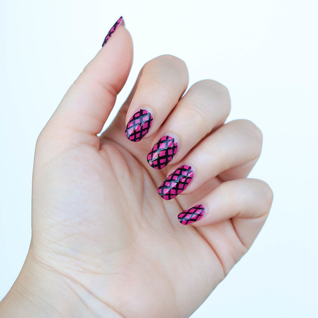 Pink and Black Fishnet Manicure | Julep Polish Nail Art on Living After Midnite Blogger Jackie Giardina