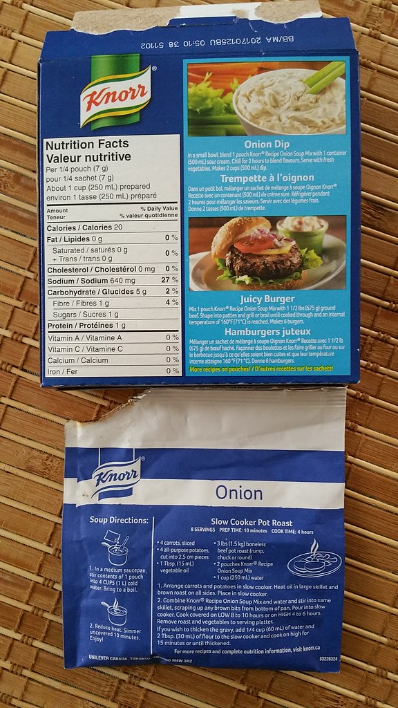 Knorr Onion Soup - box (back) and pouch