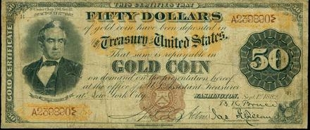 1882 $50 Gold Certificate face