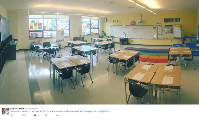An empty elementary school classroom