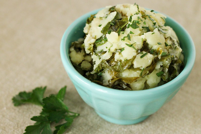 garlic olive oil mashed potatoes with kale