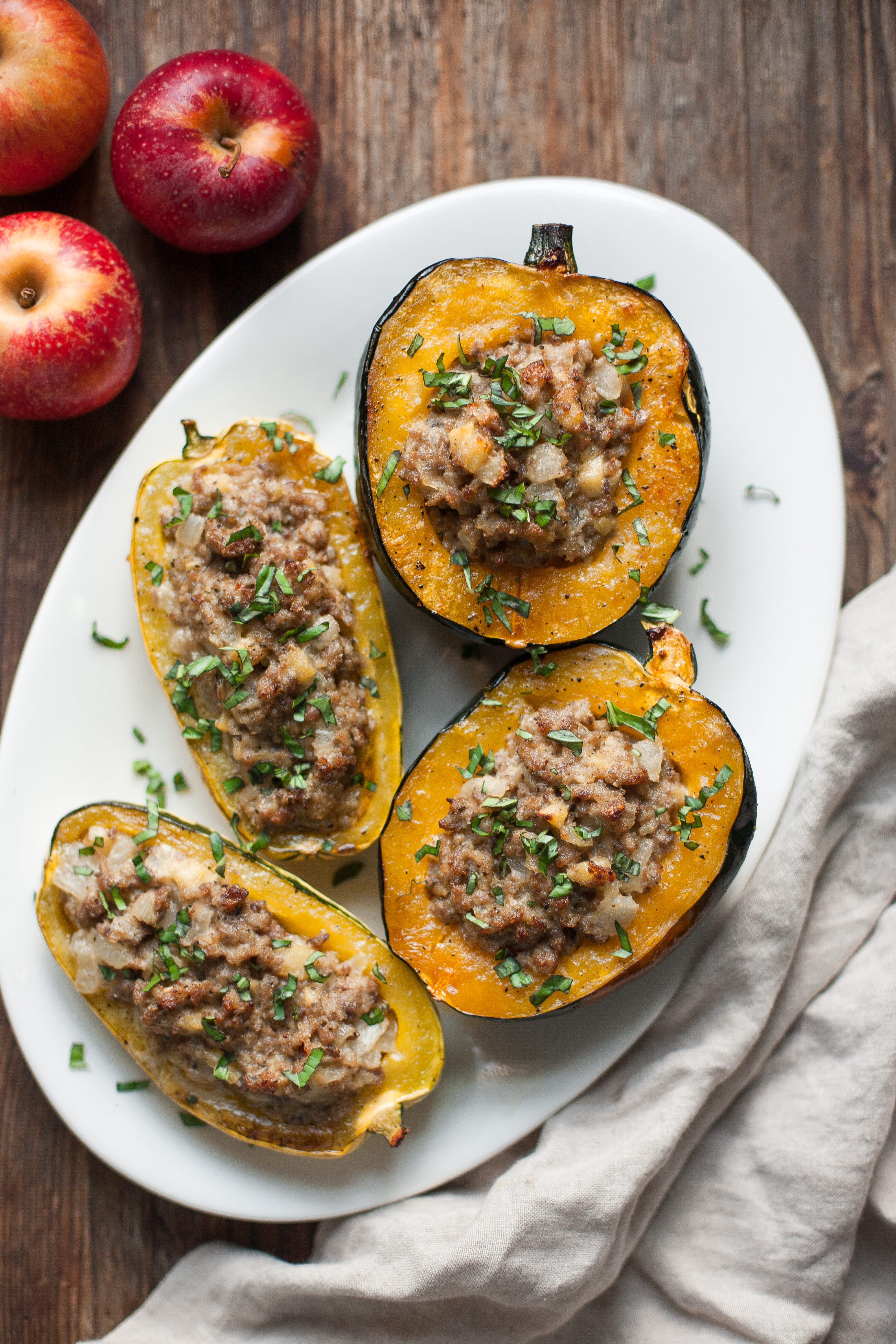 Stuffed Squash with Sausage and Apples