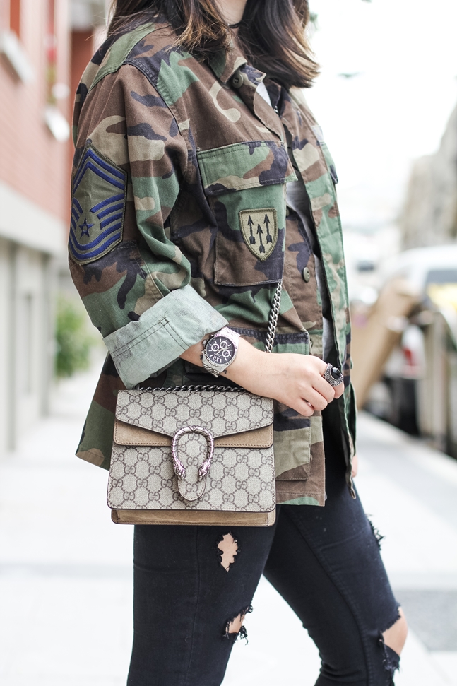 glitter silver booties with vintage army jacket and gucci dionysus bag streetstyle myblueberrynightsblog