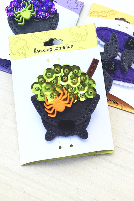 Beaded Cauldron broach and Boutique Accessory Card by Papertrey Ink