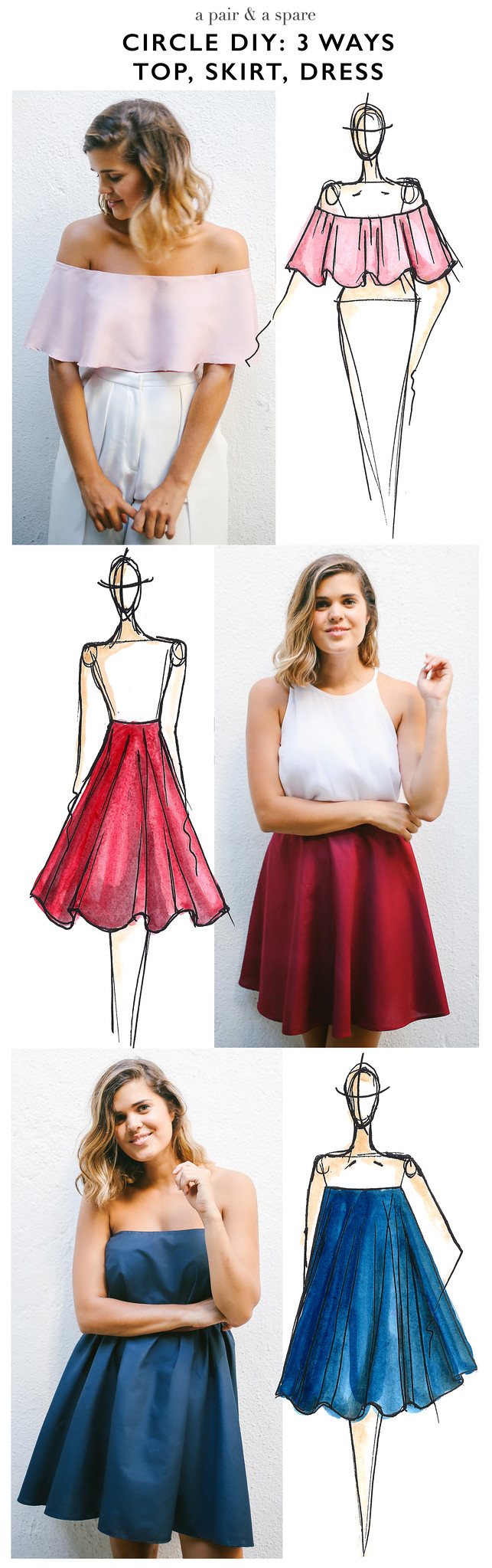 Make This DIY Circle Skirt, top and Dress (using the Same Easy Method!) |  Collective Gen