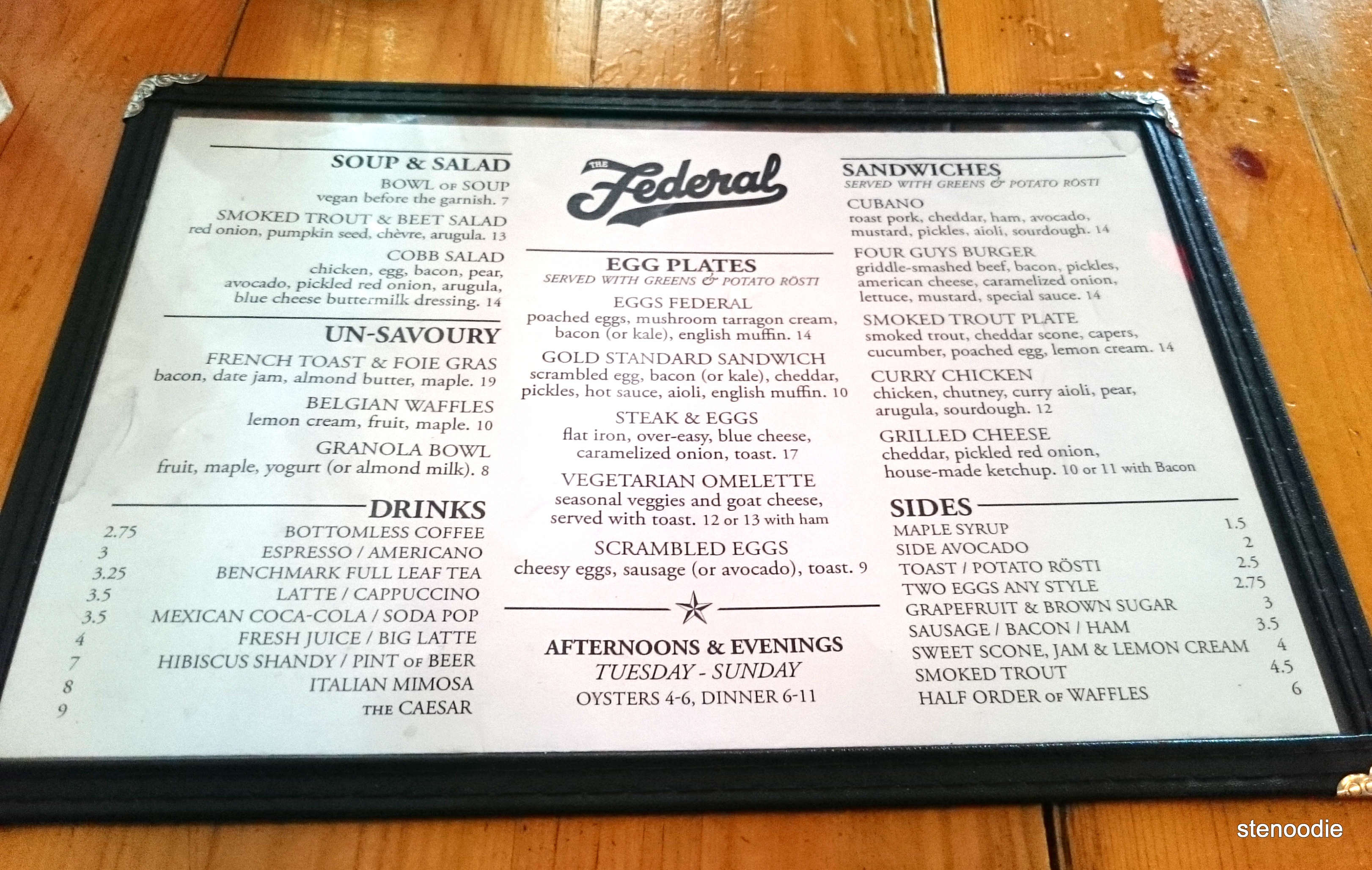  The Federal menu