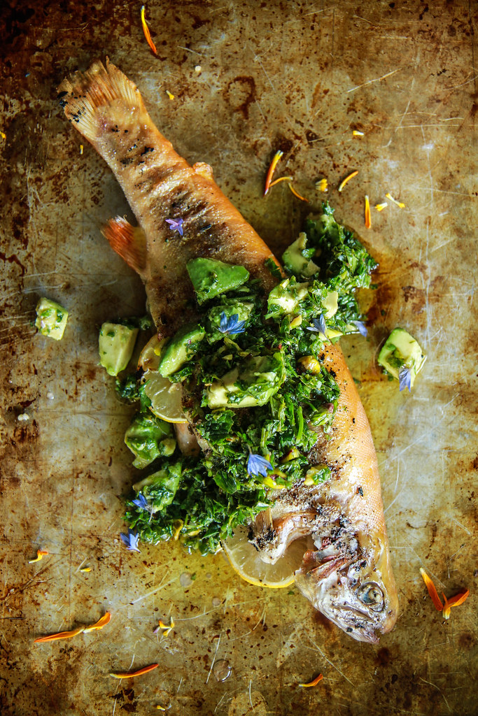 Grilled Trout with Avocado Chimichurri Sauce