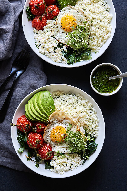 Savory Veggie Breakfast Bowls with Herb Olive Oil Drizzle {Paleo-friendly}